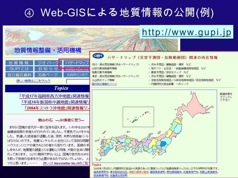 ④ Web-GIS による地質情報の公開 ( 例 )