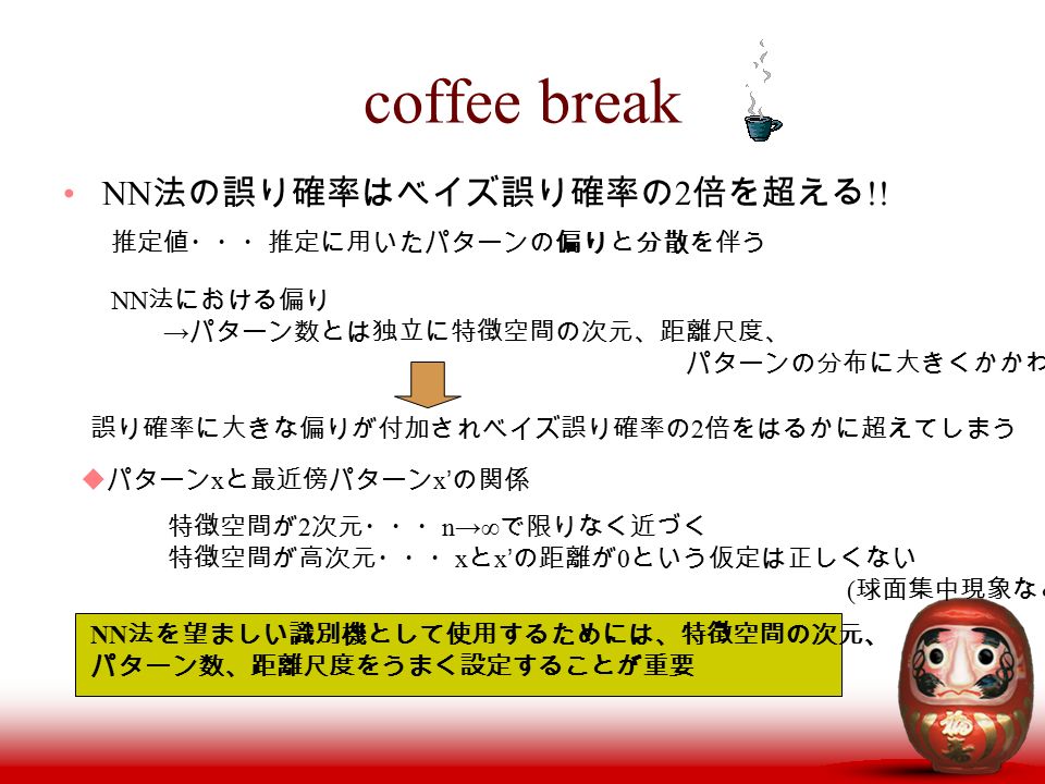coffee break NN 法の誤り確率はベイズ誤り確率の 2 倍を超える !.