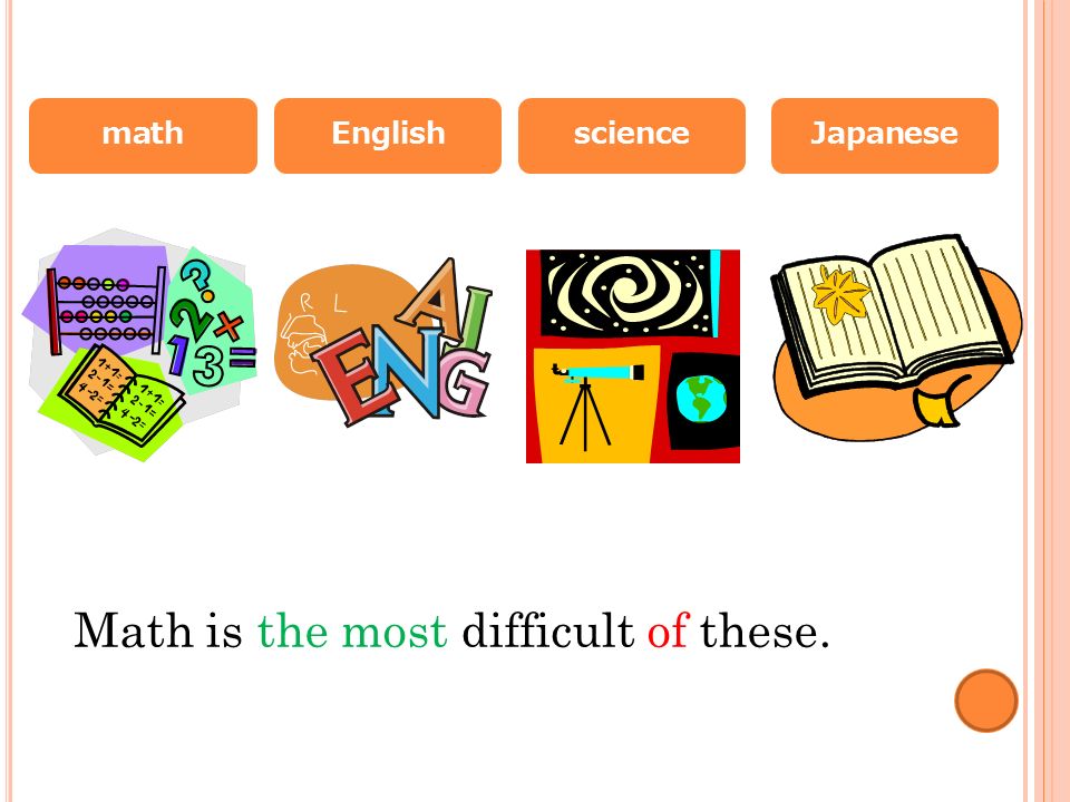 mathEnglishscienceJapanese Math is the most difficult of these.