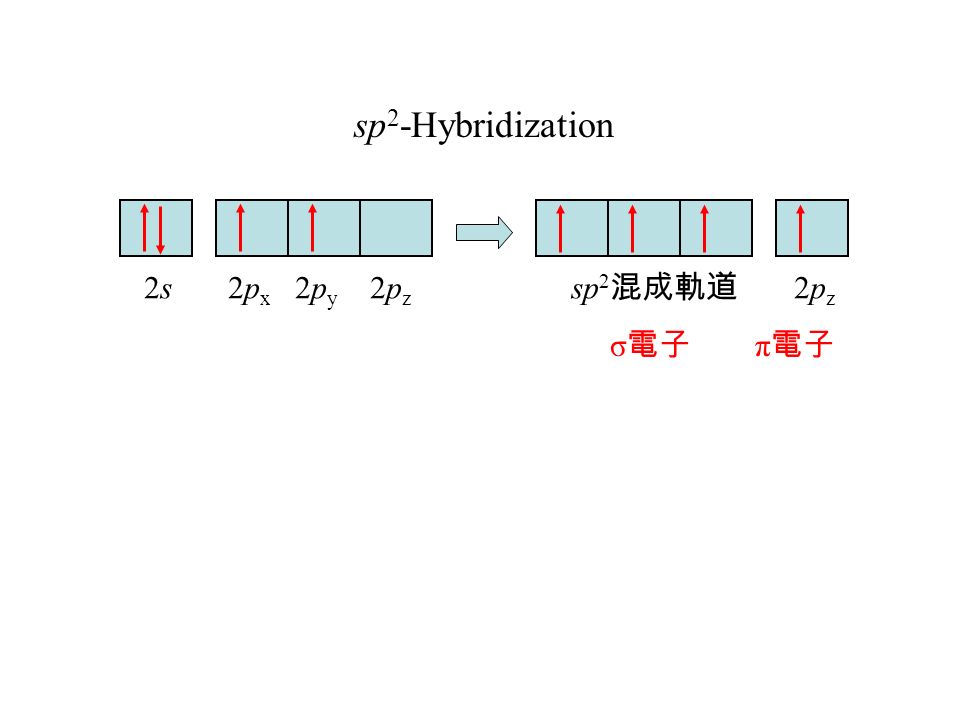 2s 2p x 2p y 2p z sp 2 混成軌道 2p z sp 2 -Hybridization σ 電子 π 電子