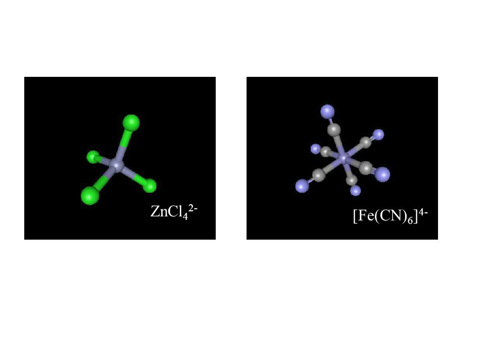 ZnCl 4 2- [Fe(CN) 6 ] 4-