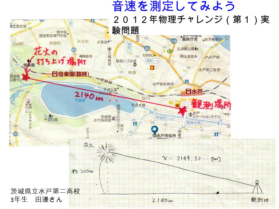 音速を測定してみよう ２０１２年物理チャレンジ（第１）実 験問題 茨城県立水戸第二高校 3 年生 田邊さん