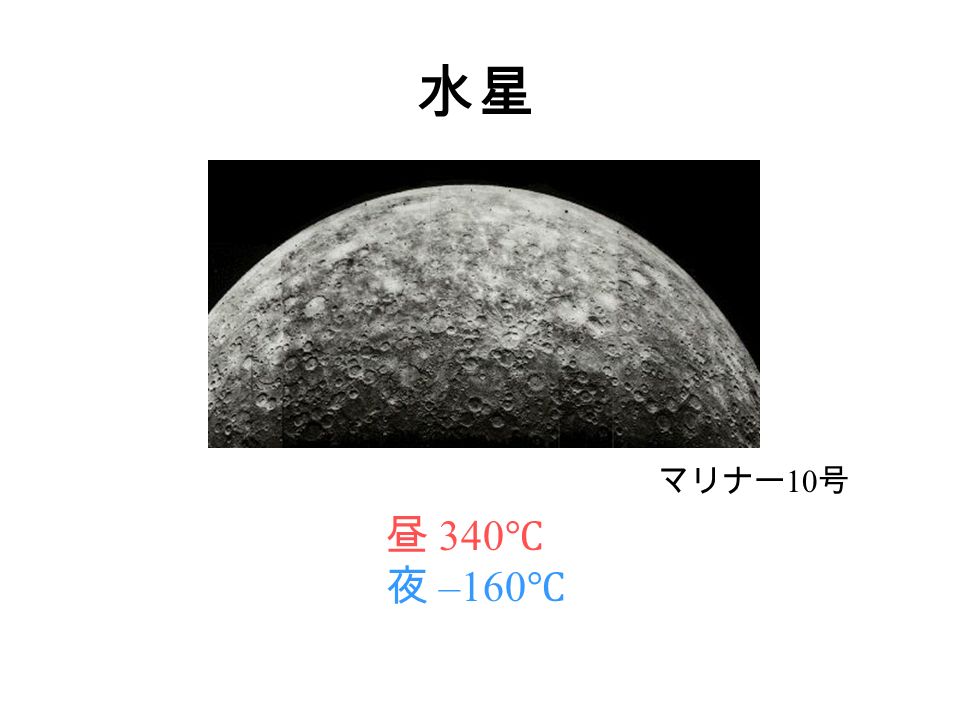 水星 昼 340 ℃ 夜 –160 ℃ マリナー 10 号