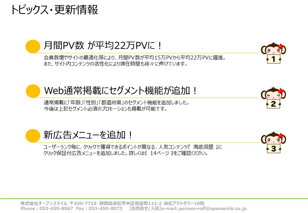 株式会社オープンスマイル 静岡県浜松市中区板屋町111 2 浜松アクトタワー18階 Phone Fax お問合せ 入稿 ポイントモンキー Media Guide Ppt Download