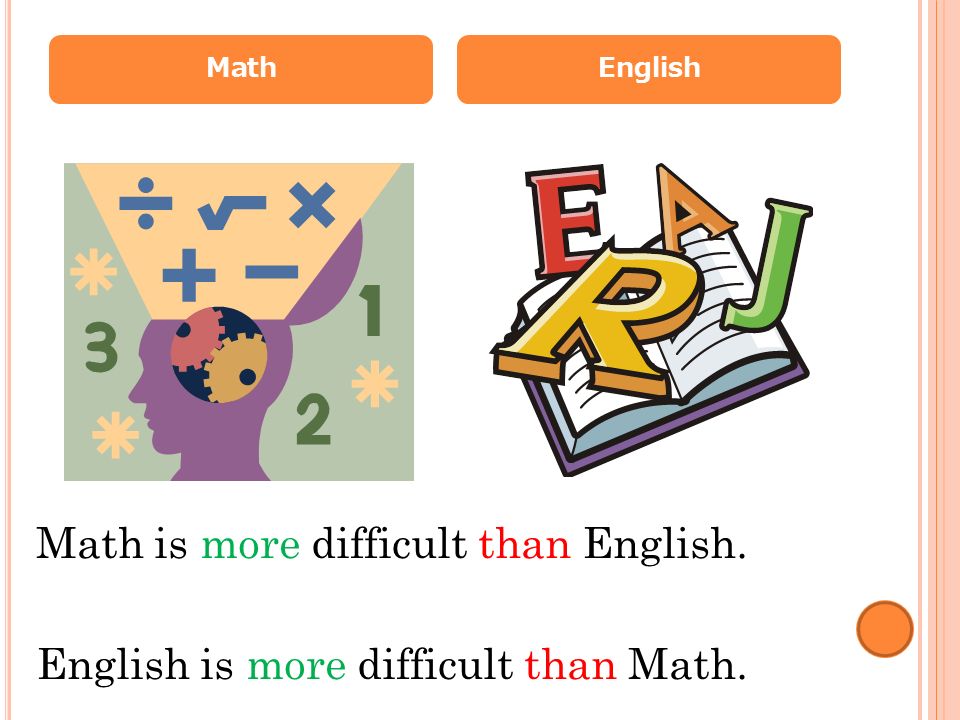 MathEnglish Math is more difficult than English. English is more difficult than Math.