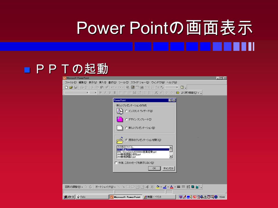 Power Point の画面表示 ＰＰＴの起動 ＰＰＴの起動